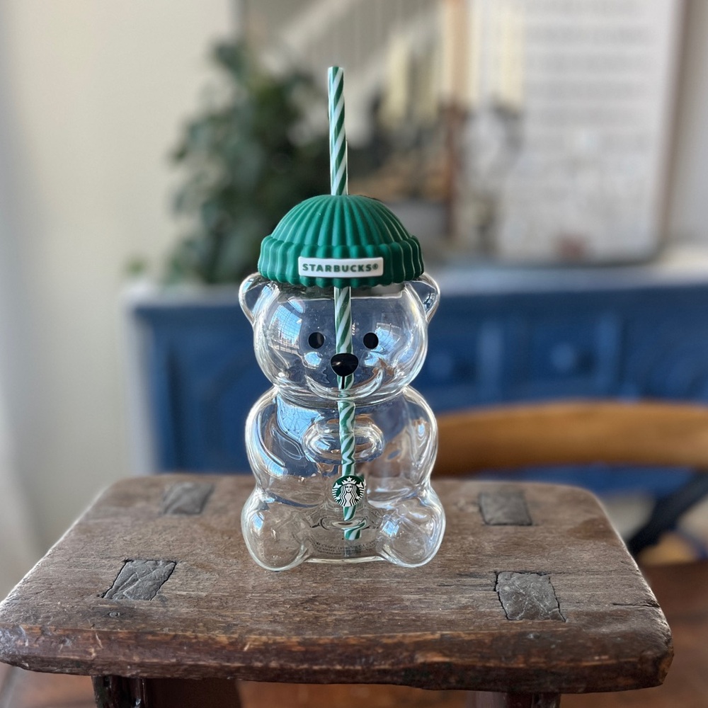 New Starbucks Clear Bear Tumbler with Green Lid